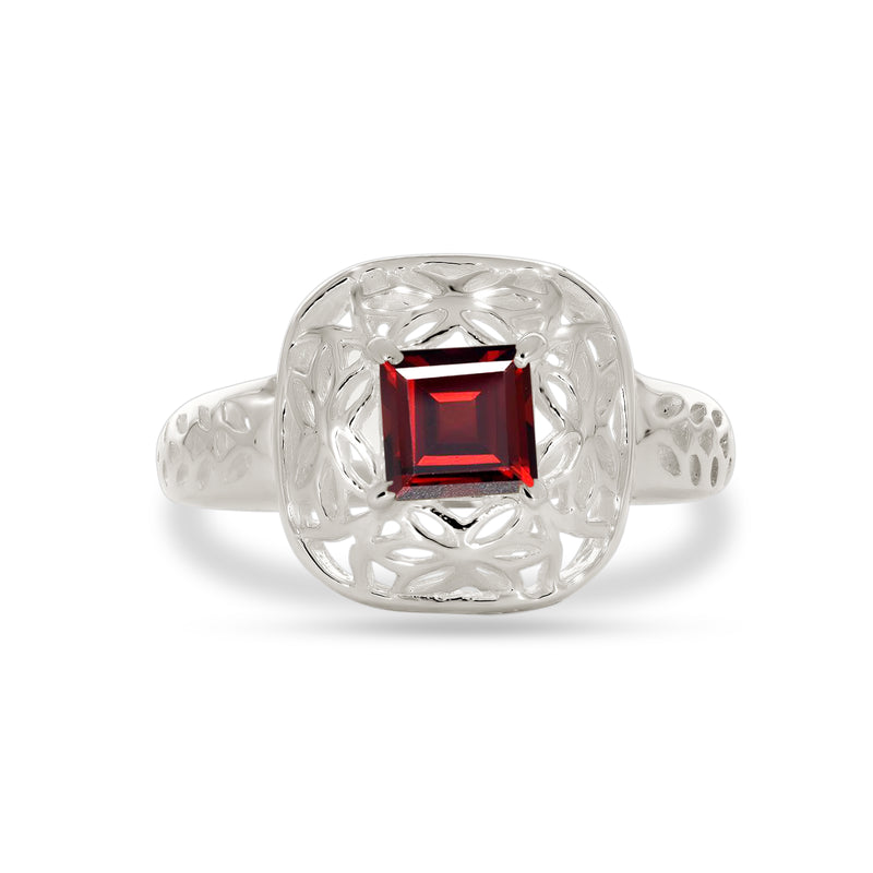 6*6 MM Square - Garnet Faceted Ring - R5090G