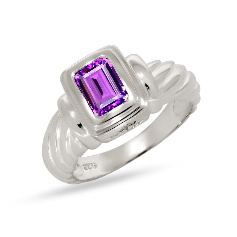 7*5 MM Octo - Amethyst Faceted Ring - R5093A