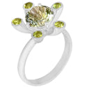 9*9, 3*3 MM Round - Green Amethyst With Peridot Ring - R5182GAWP