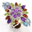 3*6 MM Marquise & 3*3 MM Round - Peridot, Amethyst Faceted With Garnet Faceted Ring - R5270MLT