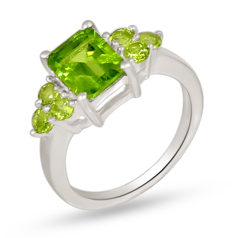 7*9 MM Octo & 3*3 MM Round - Peridot Faceted Ring - R5271P