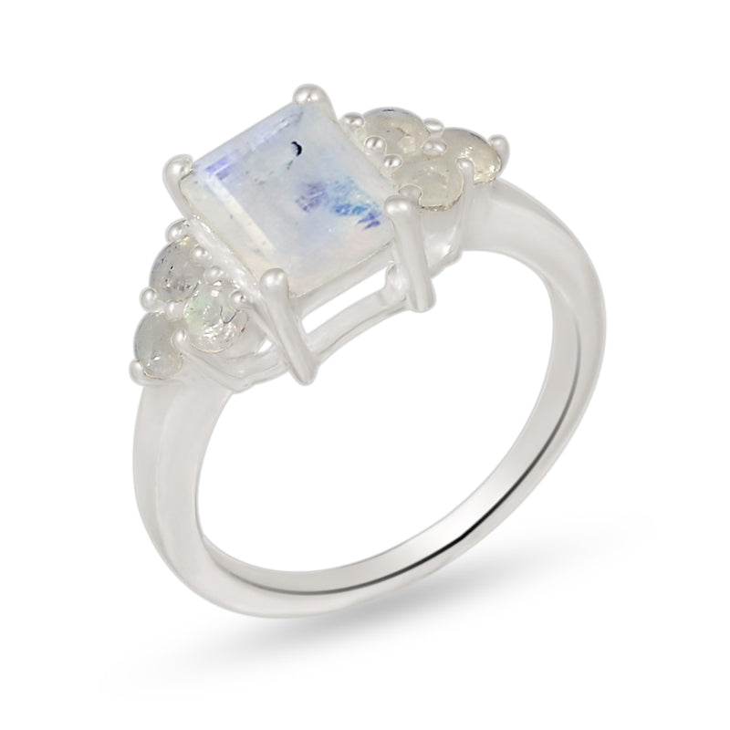 7*9 MM Octo & 3*3 MM Round - Moonstone Faceted Ring - R5271RM