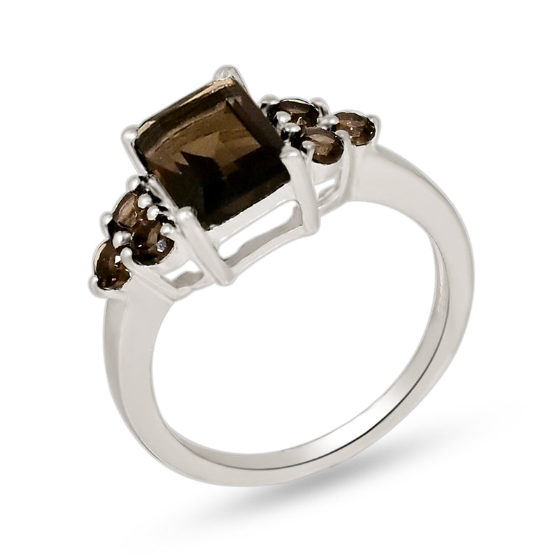 7*9 MM Octo & 3*3 MM Round - Smokey Quartz Ring - R5271SQ