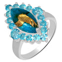 7*14 MM Marquise & 2.5, 4 MM Round - Blue Copper Turquoise With Blue Topaz Ring - R5275BCWBT