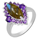 7*14 MM Marquise & 2.5, 4 MM Round - Labradorite With Amethyst Faceted Ring - R5275LWA