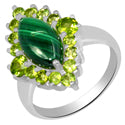 7*14 MM Marquise & 2.5, 4 MM Round - Malachite With Peridot Ring - R5275MWP