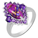 7*14 MM Marquise & 2.5, 4 MM Round - Purple Copper Turquoise With Amethyst Ring - R5275PCWA