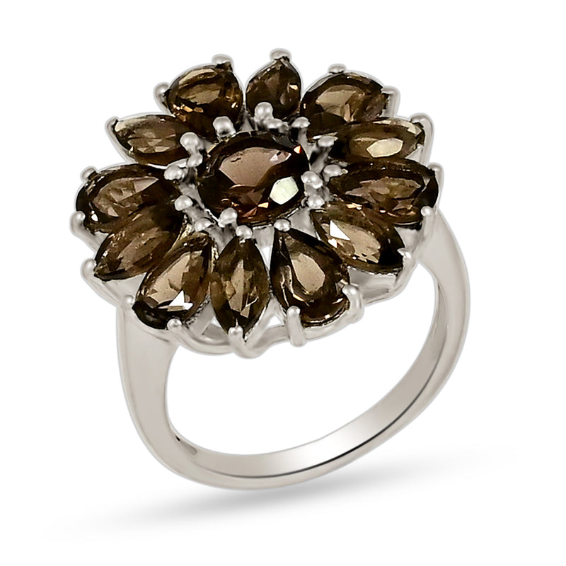 6*6 MM Round, 4*6 MM Pear & 3*6 MM Marquise - Smokey Quartz Ring - R5284SQ
