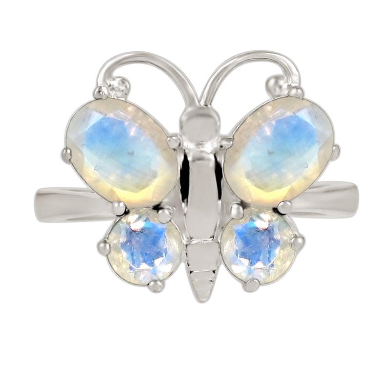 6*8 MM Oval & 5*5 MM Round - Rainbow Moonstone Faceted Ring - R5287RM