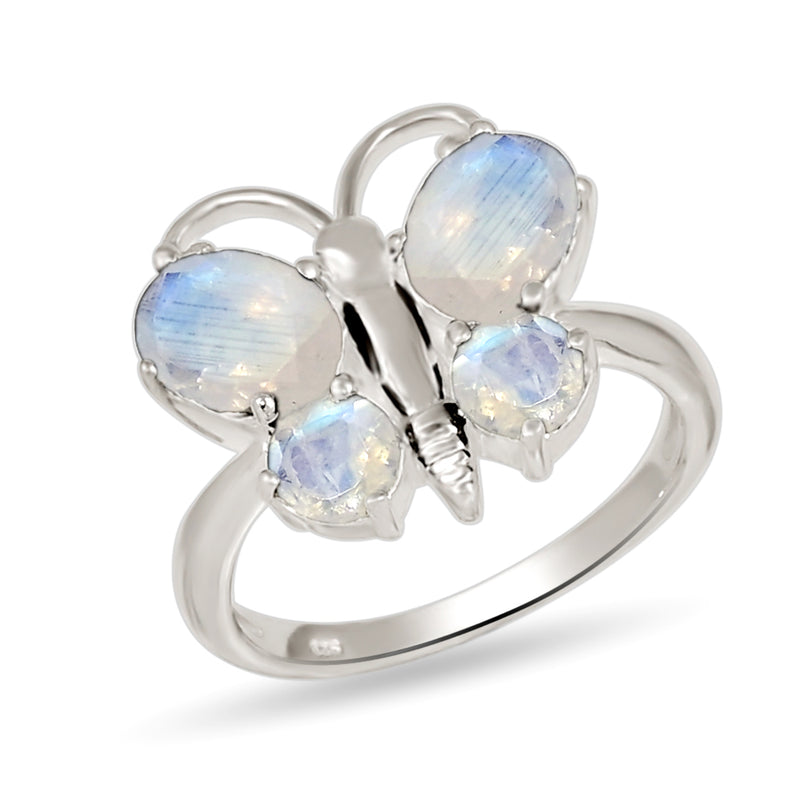 6*8 MM Oval & 5*5 MM Round - Rainbow Moonstone Faceted Ring - R5287RM
