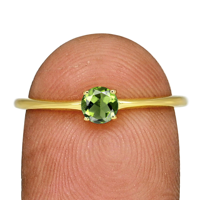 4*4 MM Round - 18k Gold Vermeil - Moldavite Faceted Ring - RBC307G-MDF Catalogue