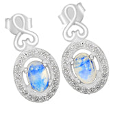 4*6 MM Oval - Rainbow Moonstone With Cz Earrings - RMSE11