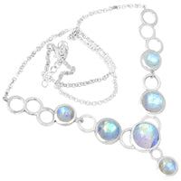 12,10,8 MM Round - Rainbow Moonstone Necklace - RMSN35