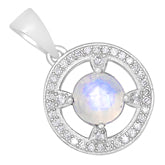 8*8 MM Round - Rainbow Moonstone With Cz Pendants - RMSP14