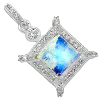 8*8 MM Square - Rainbow Moonstone With Cz Pendants - RMSP19