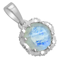 8*8 MM Round - Rainbow Moonstone With Cz Pendants - RMSP20