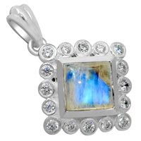 8*8 MM Square - Rainbow Moonstone With Cz Pendants - RMSP21