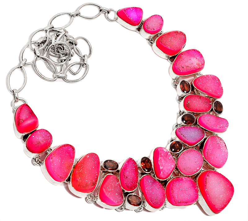 Pink Agate Druzy & Garnet Necklace - RNE1609