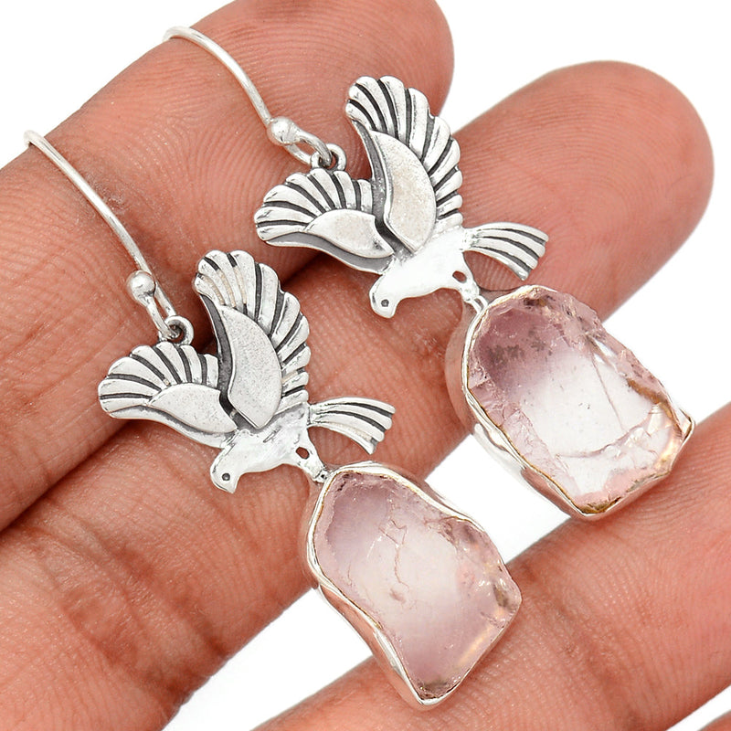 1.8" Dove - Rose Quartz Rough Earrings - RQRE289