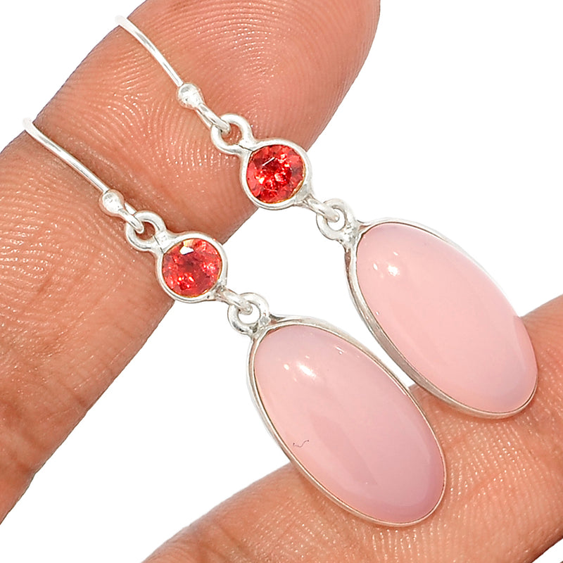 1.8" Rose Quartz & Garnet Faceted Earrings - RQZE1232