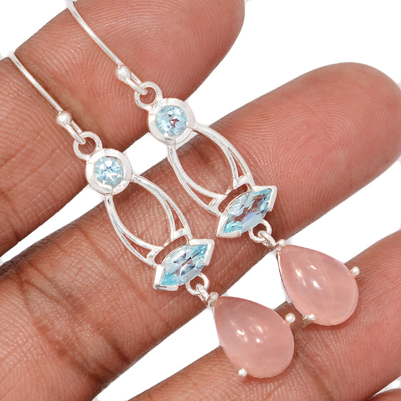 2.1" Designer - Rose Quartz & Blue Topaz Earrings - RQZE4