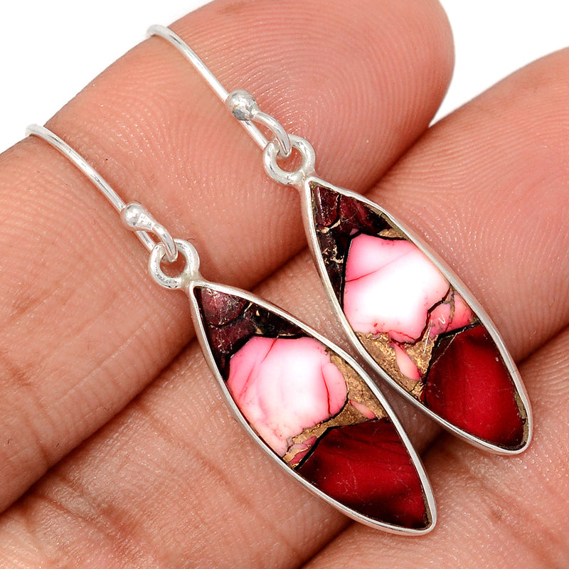 1.6" Red Rose Dahlia Turquoise Earrings - RRDE10