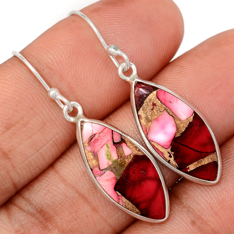 1.6" Red Rose Dahlia Turquoise Earrings - RRDE12