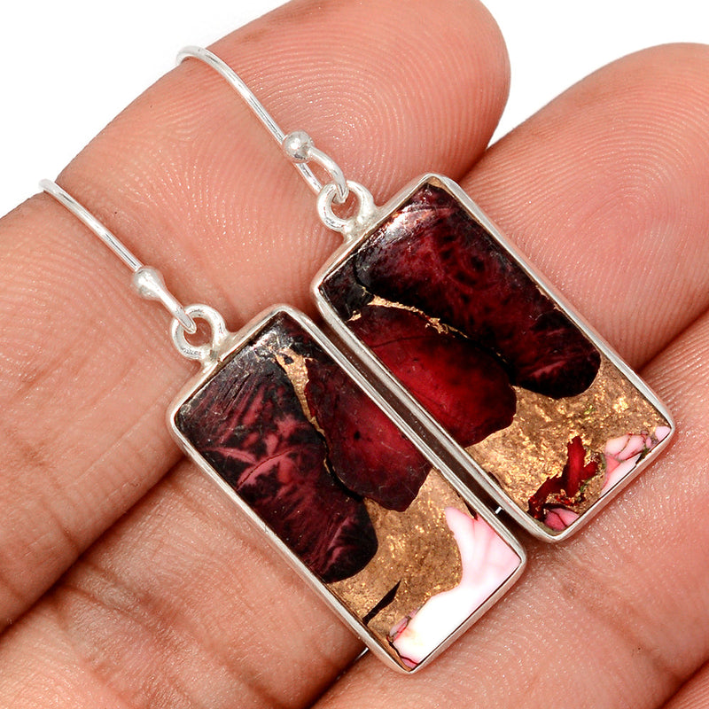 1.6" Red Rose Dahlia Turquoise Earrings - RRDE19
