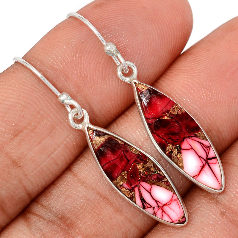 1.6" Red Rose Dahlia Turquoise Earrings - RRDE21