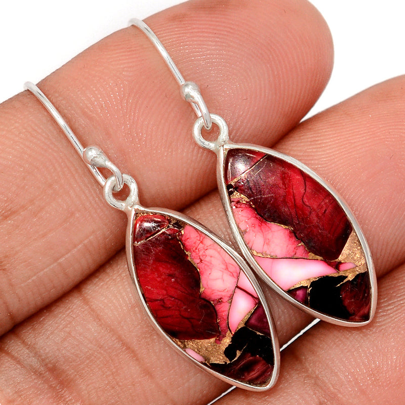 1.5" Red Rose Dahlia Turquoise Earrings - RRDE25