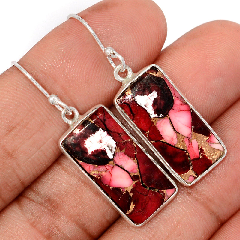 1.6" Red Rose Dahlia Turquoise Earrings - RRDE27