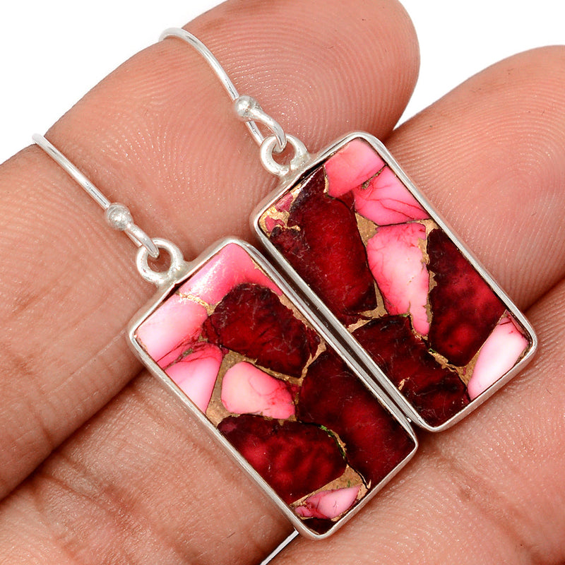 1.5" Red Rose Dahlia Turquoise Earrings - RRDE34