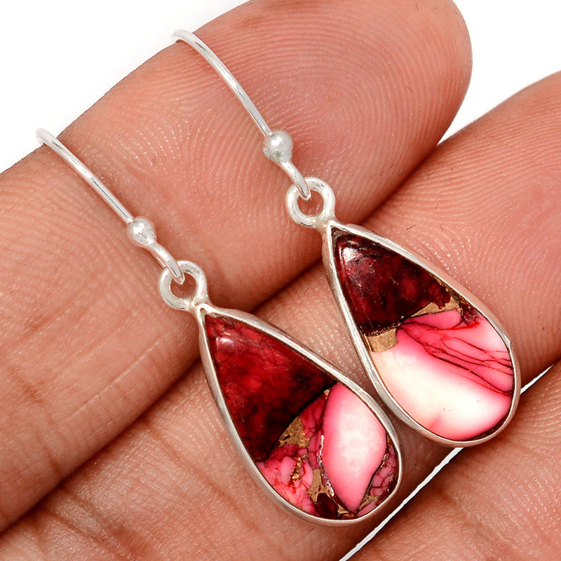 1.3" Red Rose Dahlia Turquoise Earrings - RRDE35
