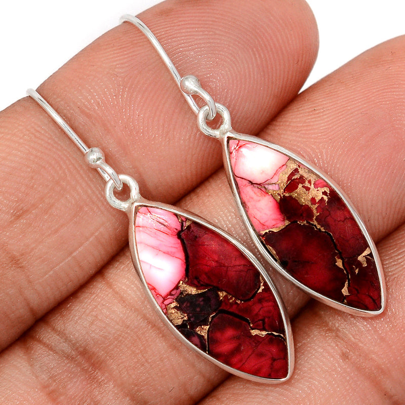 1.6" Red Rose Dahlia Turquoise Earrings - RRDE38
