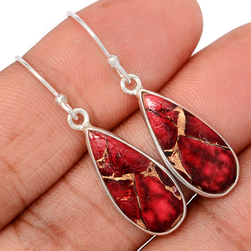1.5" Red Rose Dahlia Turquoise Earrings - RRDE3