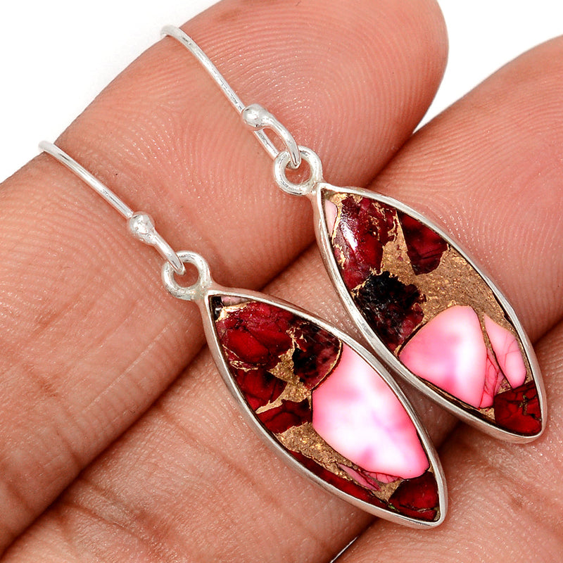 1.6" Red Rose Dahlia Turquoise Earrings - RRDE7