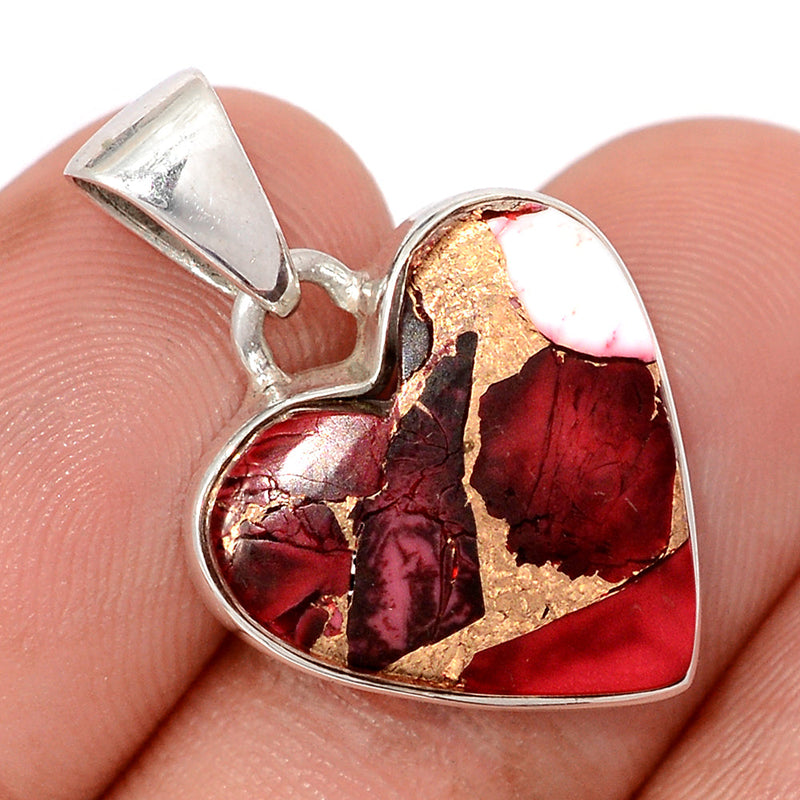 1.1" Heart - Red Rose Dahlia Turquoise Pendants - RRDP25