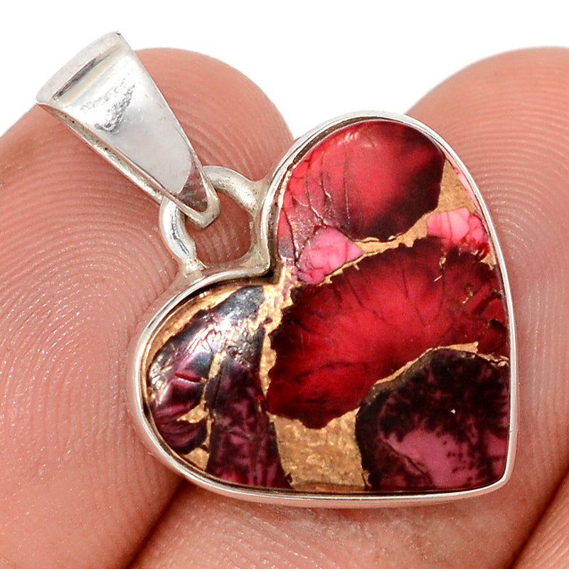 1.1" Heart - Red Rose Dahlia Turquoise Pendants - RRDP37