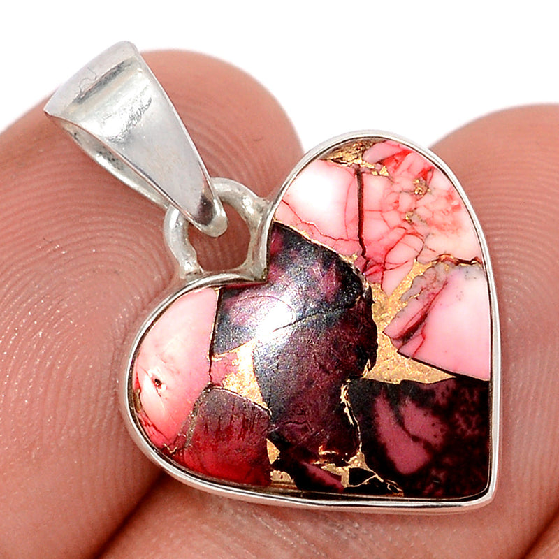 1.1" Heart - Red Rose Dahlia Turquoise Pendants - RRDP39