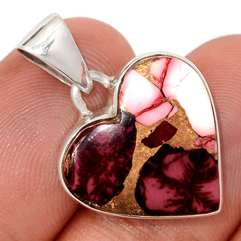 1.1" Heart - Red Rose Dahlia Turquoise Pendants - RRDP40