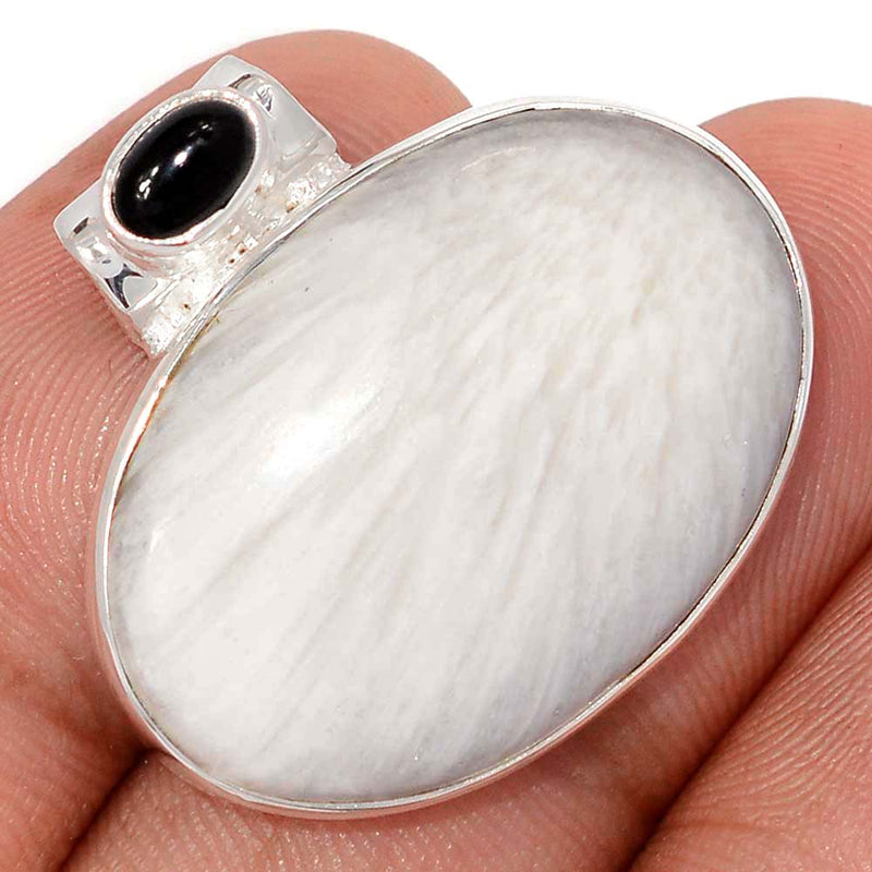 1" Scolecite & Black Onyx Cabochon Pendants - SLTP304