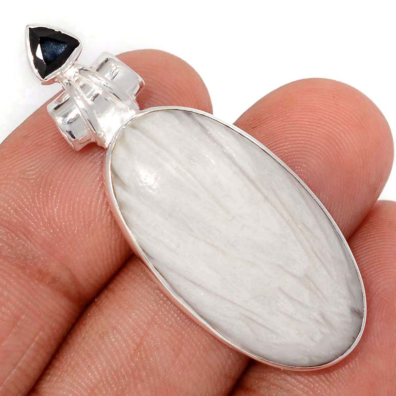 1.8" Scolecite & Black Onyx Faceted Pendants - SLTP306