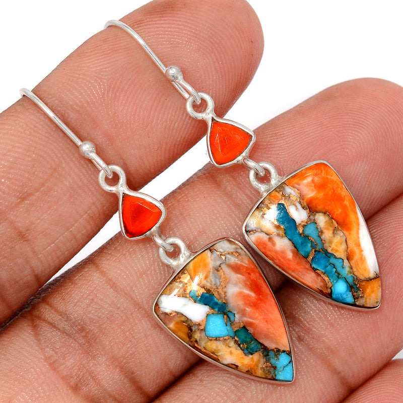 2" Spiny Oyster Arizona Turquoise & Carnelian Faceted Earrings - SOTE786