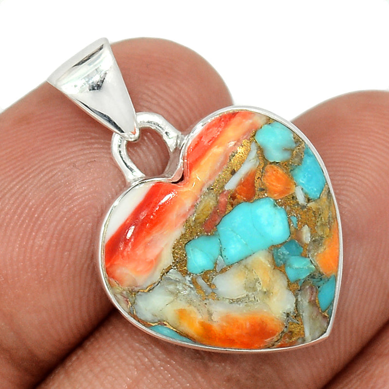 1.1" Heart - Spiny Oyster Arizona Turquoise Pendants - SOTP1251