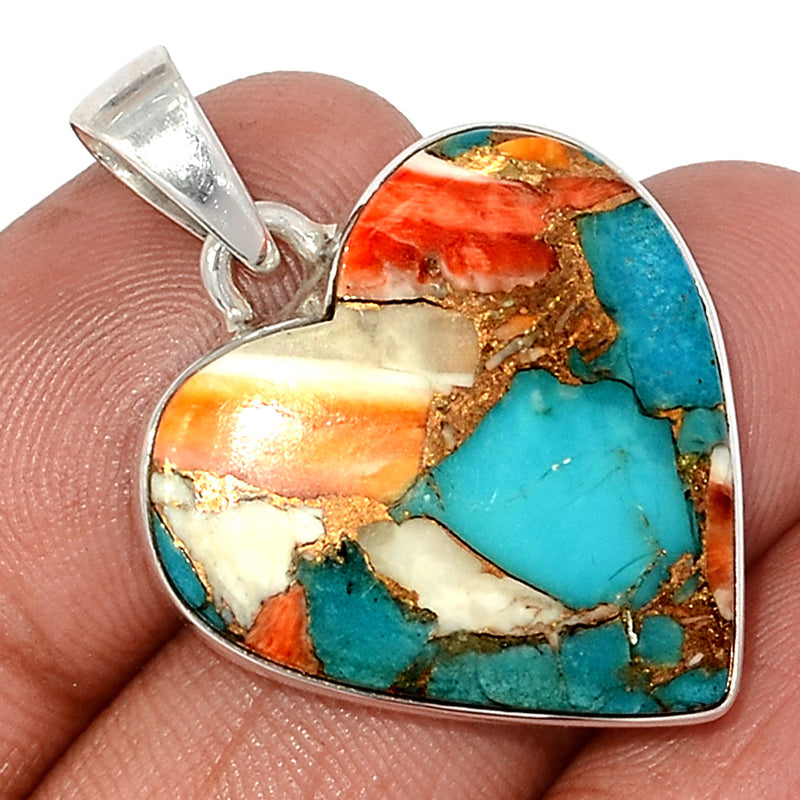 1.3" Heart - Spiny Oyster Arizona Turquoise Pendants - SOTP1279