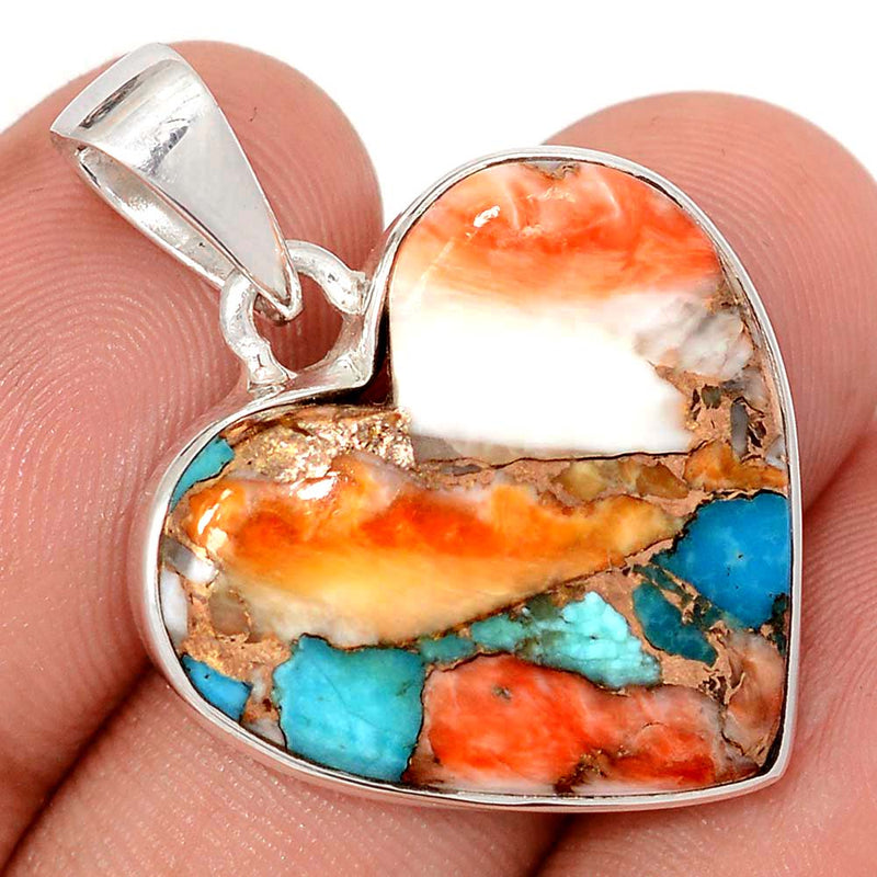 1.3" Heart - Spiny Oyster Arizona Turquoise Pendants - SOTP1289