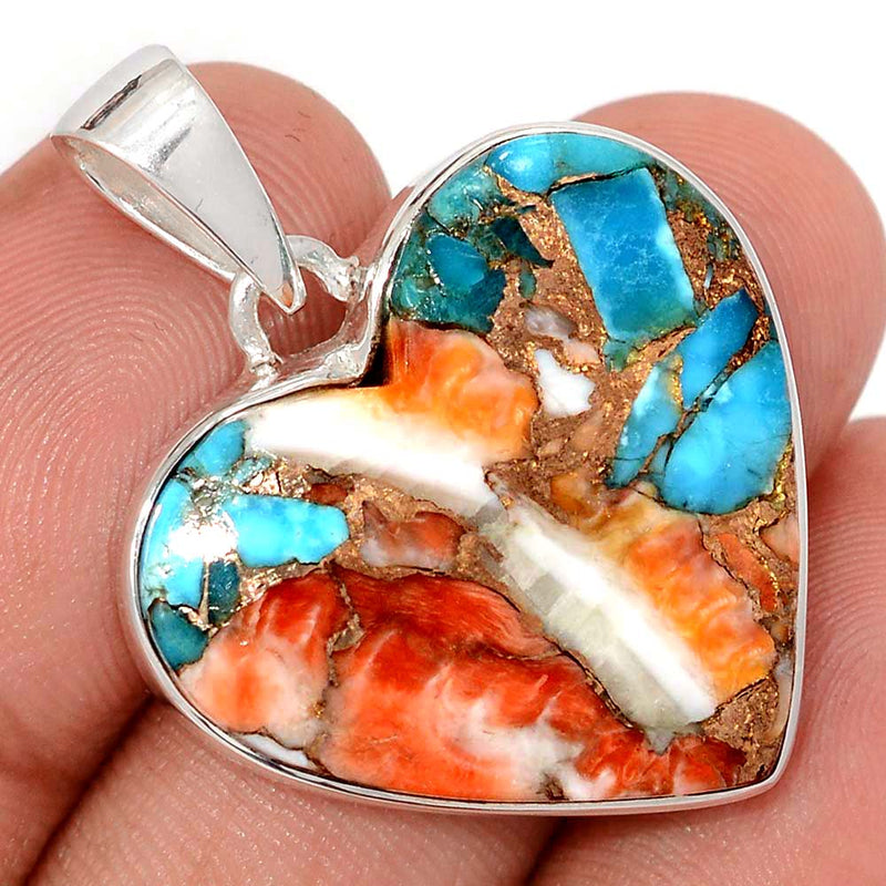 1.3" Heart - Spiny Oyster Arizona Turquoise Pendants - SOTP1293