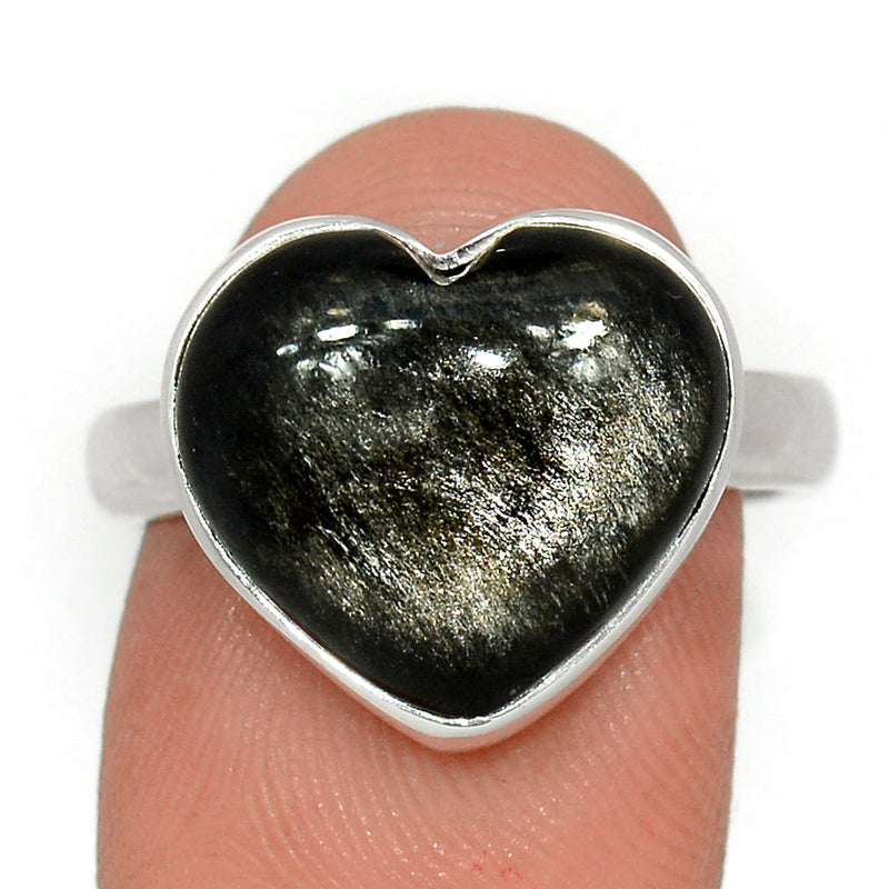 Heart - Silver Sheen Obsidian Ring - SSOR4