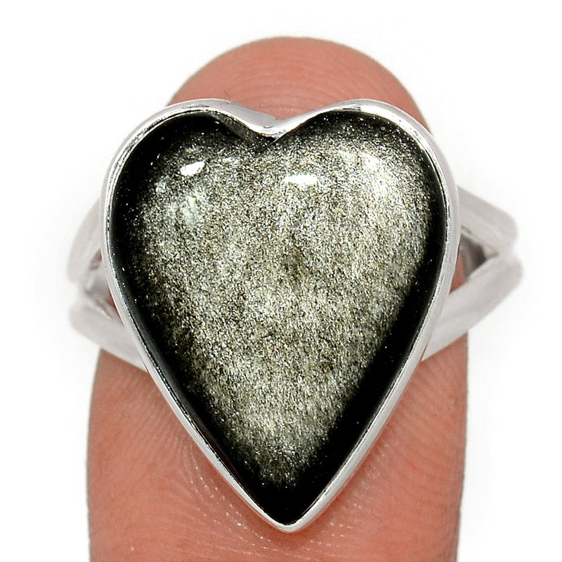 Heart - Silver Sheen Obsidian Ring - SSOR7