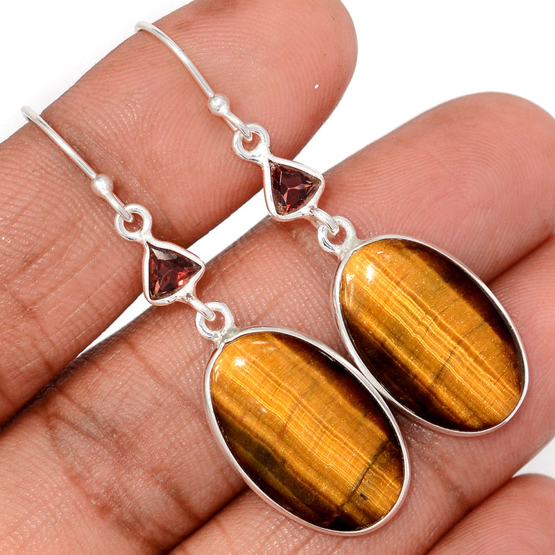 2" Lip Setting - Tiger Eye & Garnet Faceted Earrings - TEYE951
